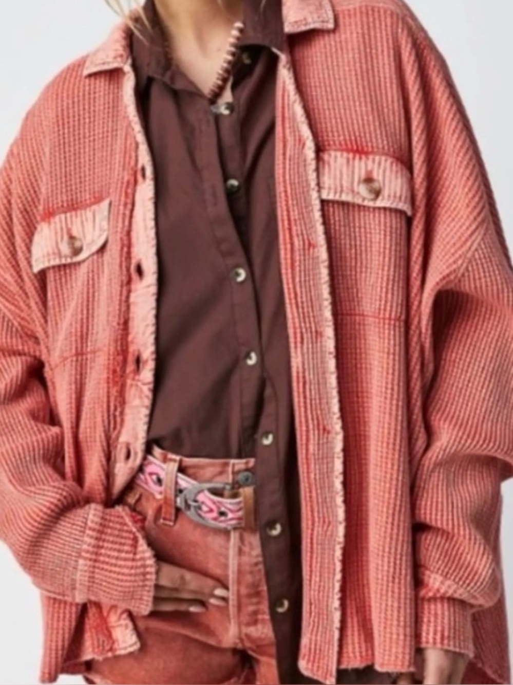 Free People FP ONE Scout Waffle Knit Oversized Bohemian Small